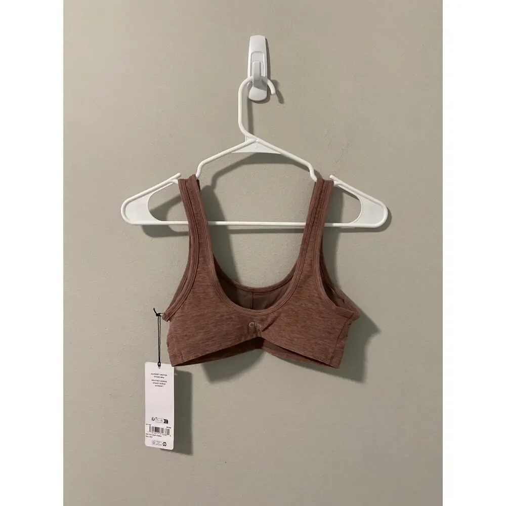 New Alo Yoga Alosoft Center Stage Bra, Pink Quartz, Size XXS
